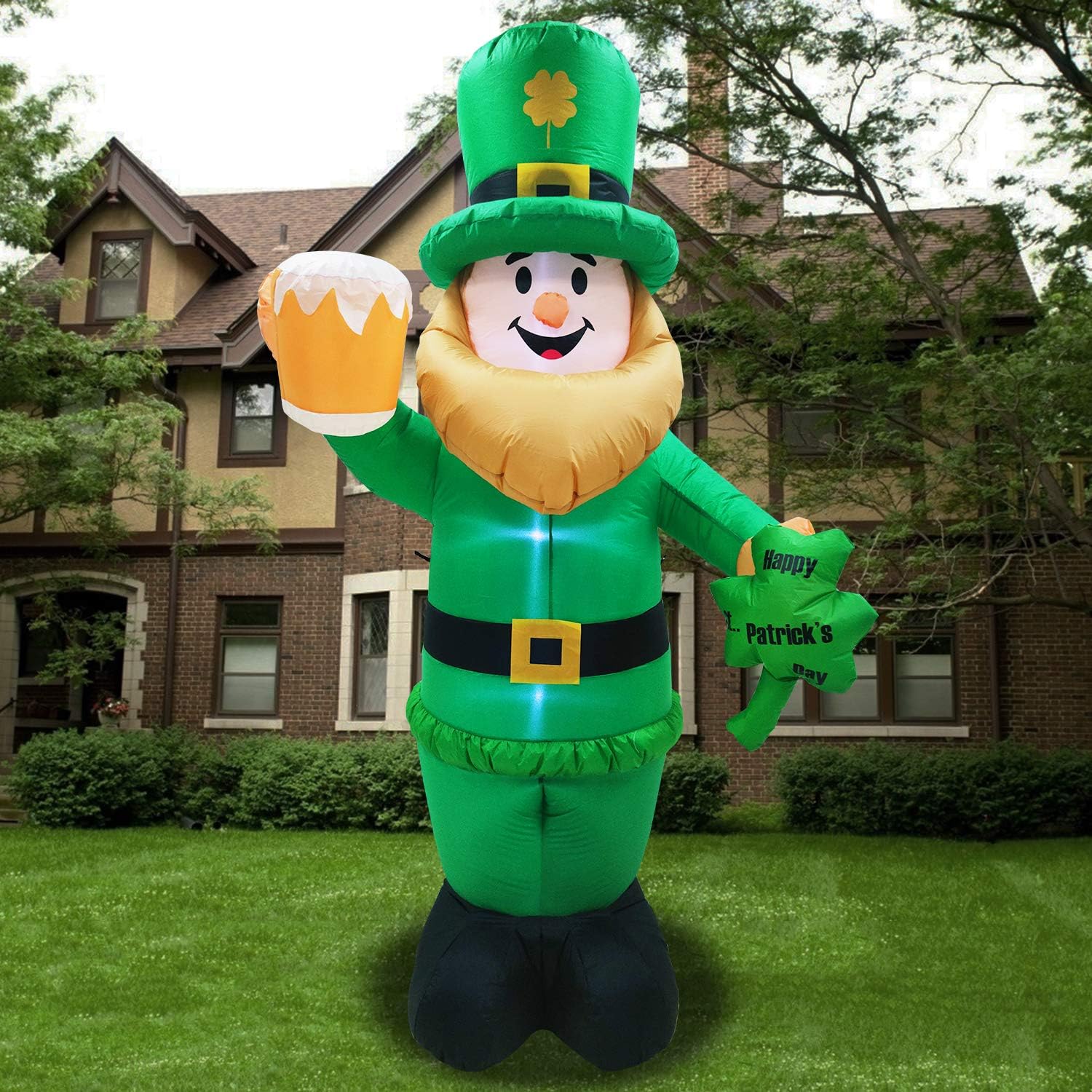 8 Foot St Patricks Day Inflatable St Patricks Day Decorations Outdoor Giant Inflatable Leprechaun with LED Light Holding Shamrocks Beer for Irish Day Yard Decoration Lucky Decor Fun Holiday Blow Up: Garden & Outdoor