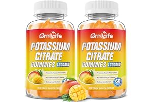 GRNLIFE Potassium Citrate Gummies, High Potassium Supplement Gummies 1200mg Support Leg Cramps & Muscle Health, Potassium Gummies for Adults & Kids, Vegan, Mango Flavor 120 Count