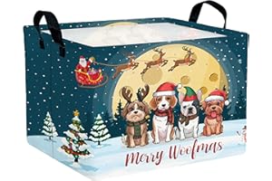 BOOHIT Large Christmas Gifts Empty Baskets Kids Collapsible Holiday Storage Bin with Handle (Hat Dog)