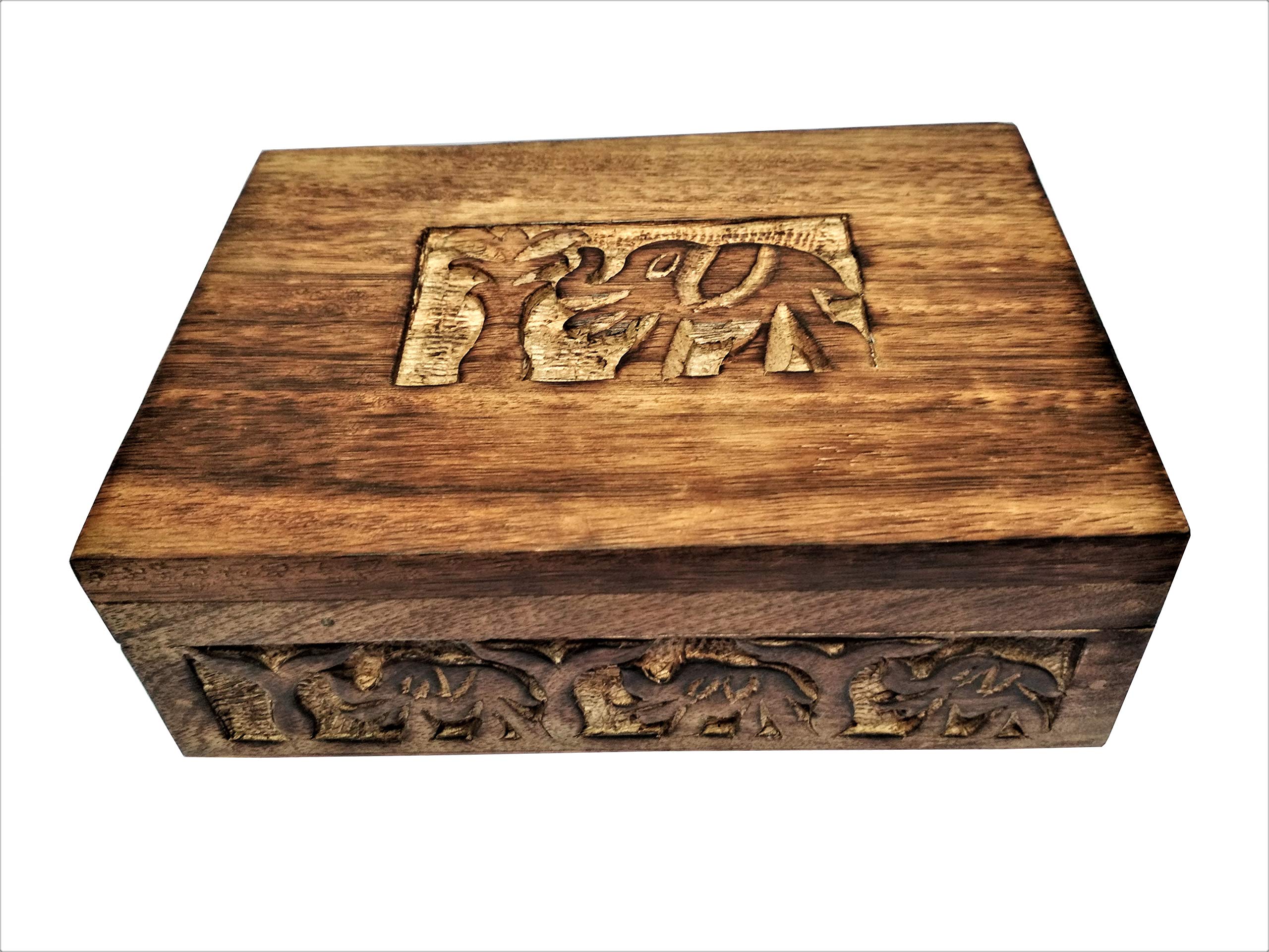 Purpledip Wooden Jewellery Box 'Elephant's Abode': Rustic Distress Finish Box, Unique Gift For Girls (11499)