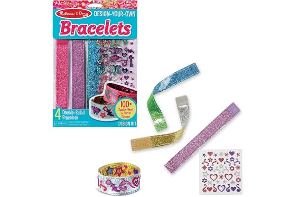 Melissa & Doug Design-Your-Own Bracelets with 100+ Sparkle Gem & Glitter Stickers, Kids Snap Bracelets, Stickers & Jewelry Cr