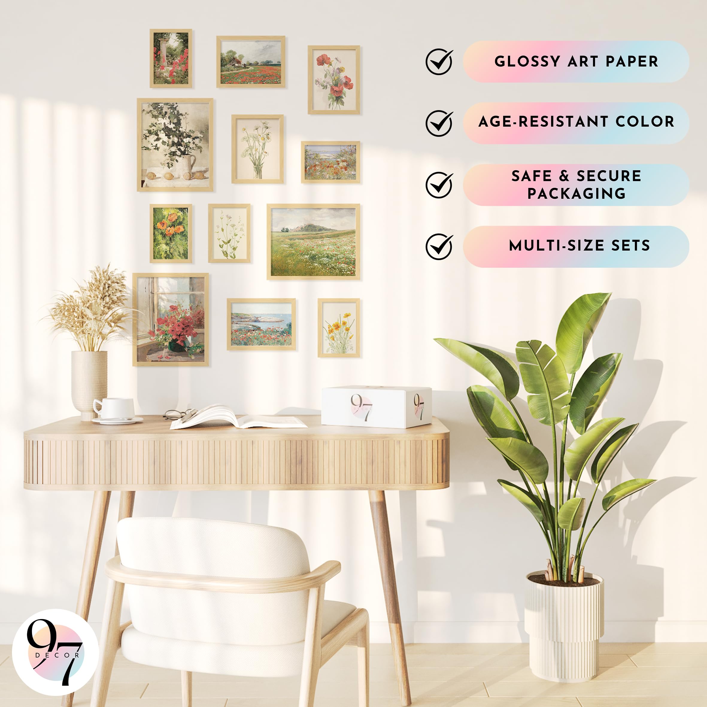 97 Decor Floral Wall Art - Vintage Floral Prints for Wall Decor, Flower Poster for Room Aesthetic Vintage Prints, French Garden Painting Spring Landscape Botanical Art Wildflower Decorations (8x10 Unframed)