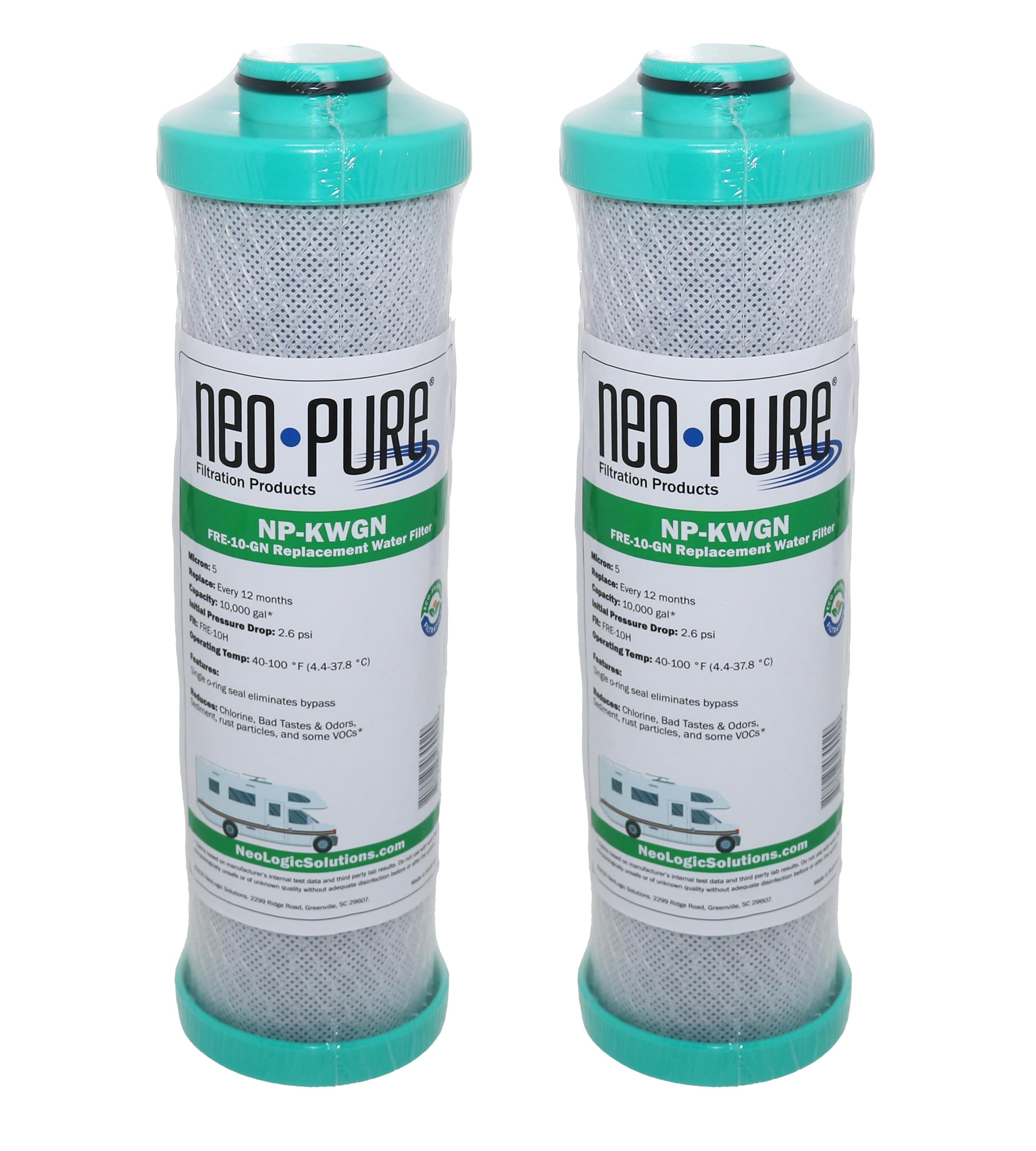 Photo 1 of Neo-Pure RV Replacement Filter for Forest River FRE-10-GN (2.5 x 10") RV Water Filter Activated Carbon Block Push-Nipple Cartridge Replaces FRE-10-BN(2PK)