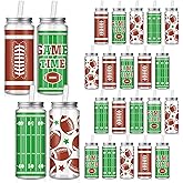 Fingertip WD 24 Pcs Football Plastic Cups with Lids and Straws, Reusable Cups 13.5 oz Plastic Tumbler for Football Party Favors Themed Birthdays Supplies