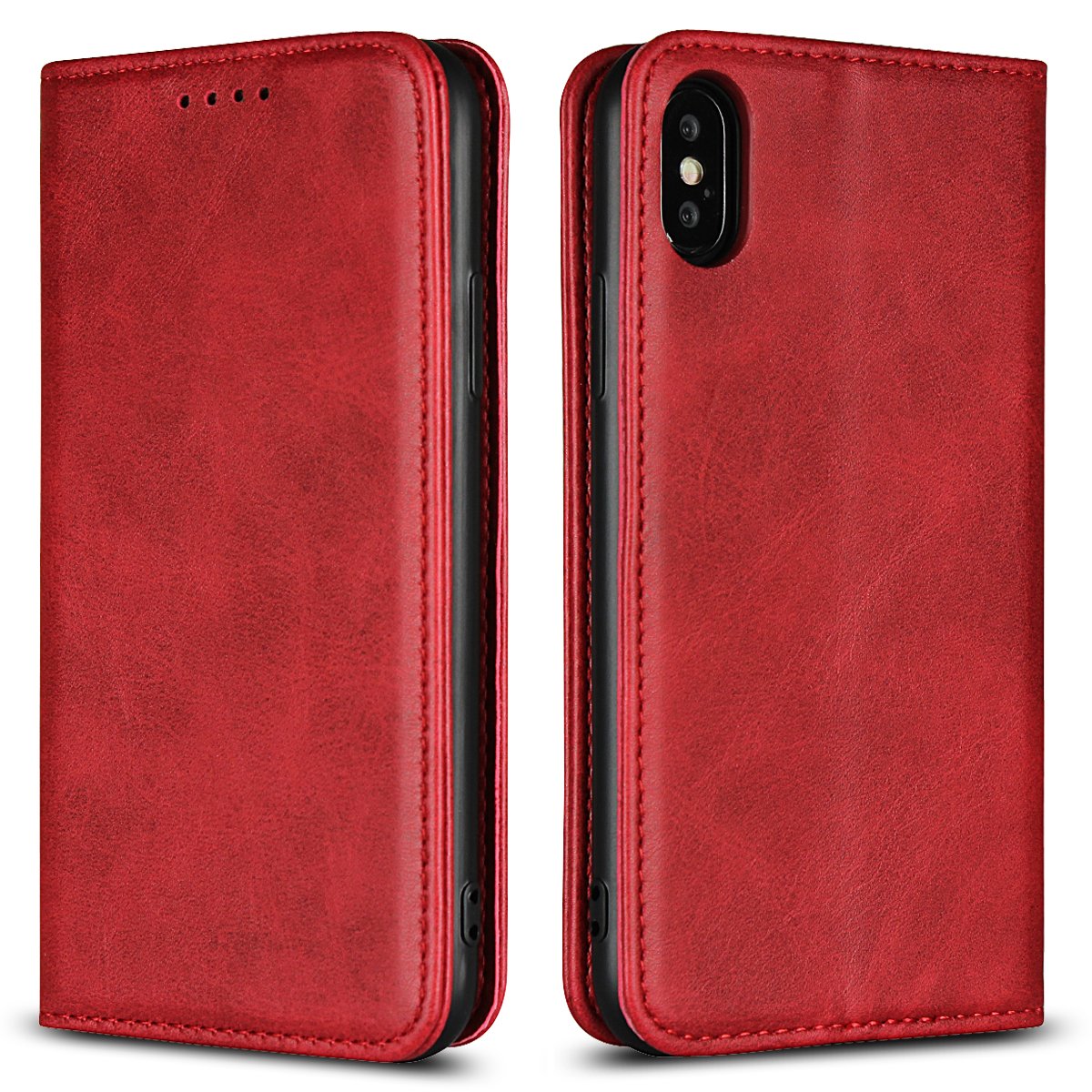 Copmob iPhone X Case,iPhone XS Case,Premium Flip Leather Wallet Case,[3 Card Slots][Stand Holder][Magnetic Closure],Protective Cover Phone Case for iPhone X/XS - Red