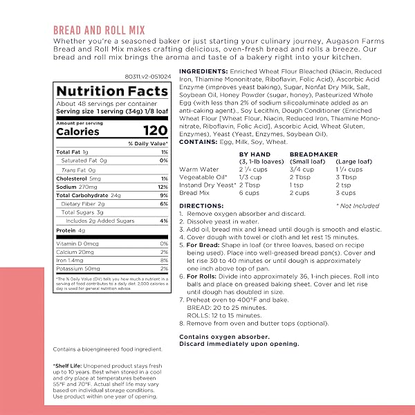 BREAD AND ROLL MIX CAN EMERGENCY FOOD SUPPLY, 48 SERVINGS, 10 YEAR SHELF LIFE – MAKES 6 LOAVES OR 72 BREAD ROLLS FOR PREPARED MEALS READY TO EAT