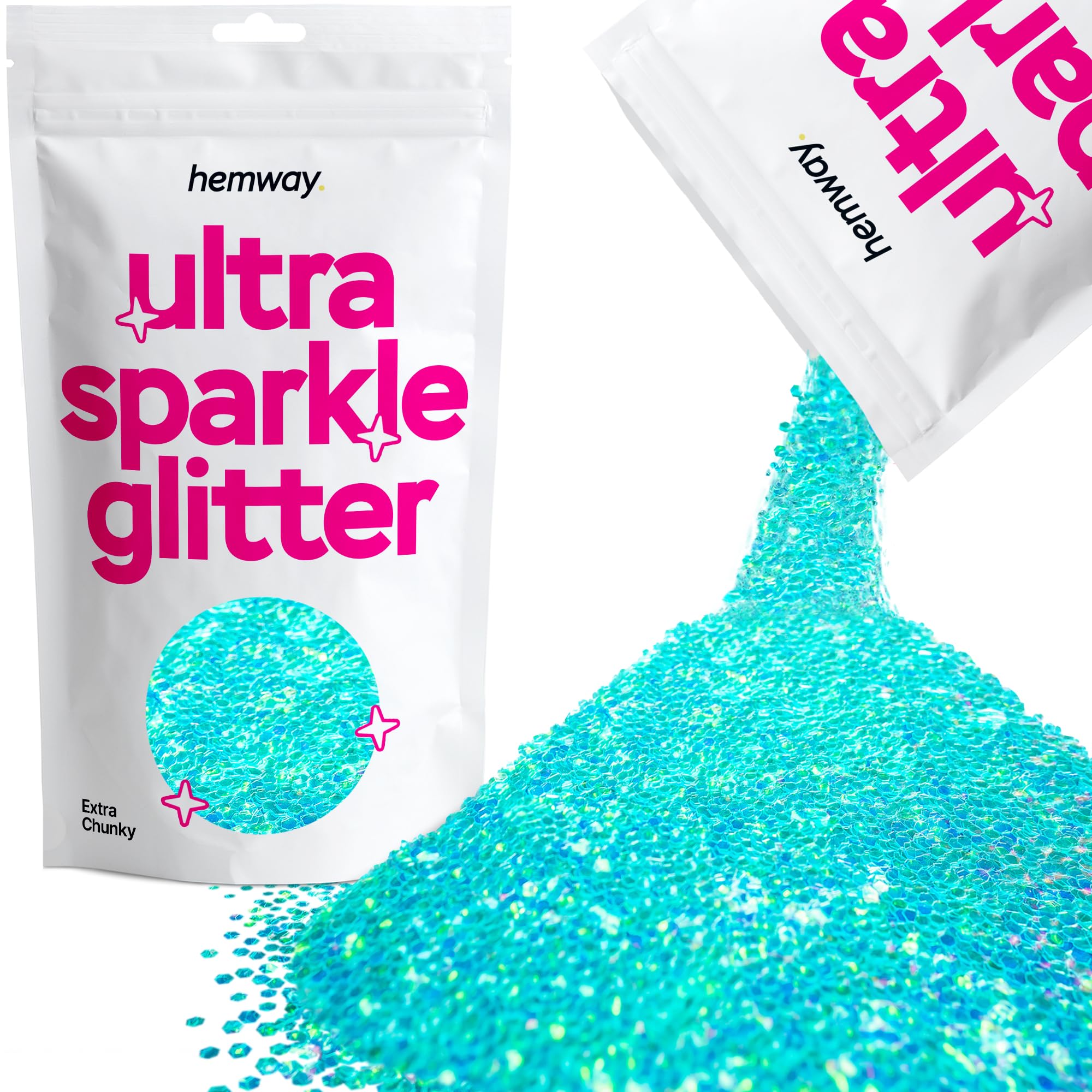 Hemway Ultra Sparkle Glitter Fluorescent Blue 100g Extra Chunky | Glitter for Arts & Craft, Makeup, Nail Art, Crafting, Card Making, Sparkle Decoration