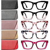 Hubeye 5 Pairs Oprah Style Square Reading Glasses for Women Men Blue Light Blocking Computer Readers with leather case