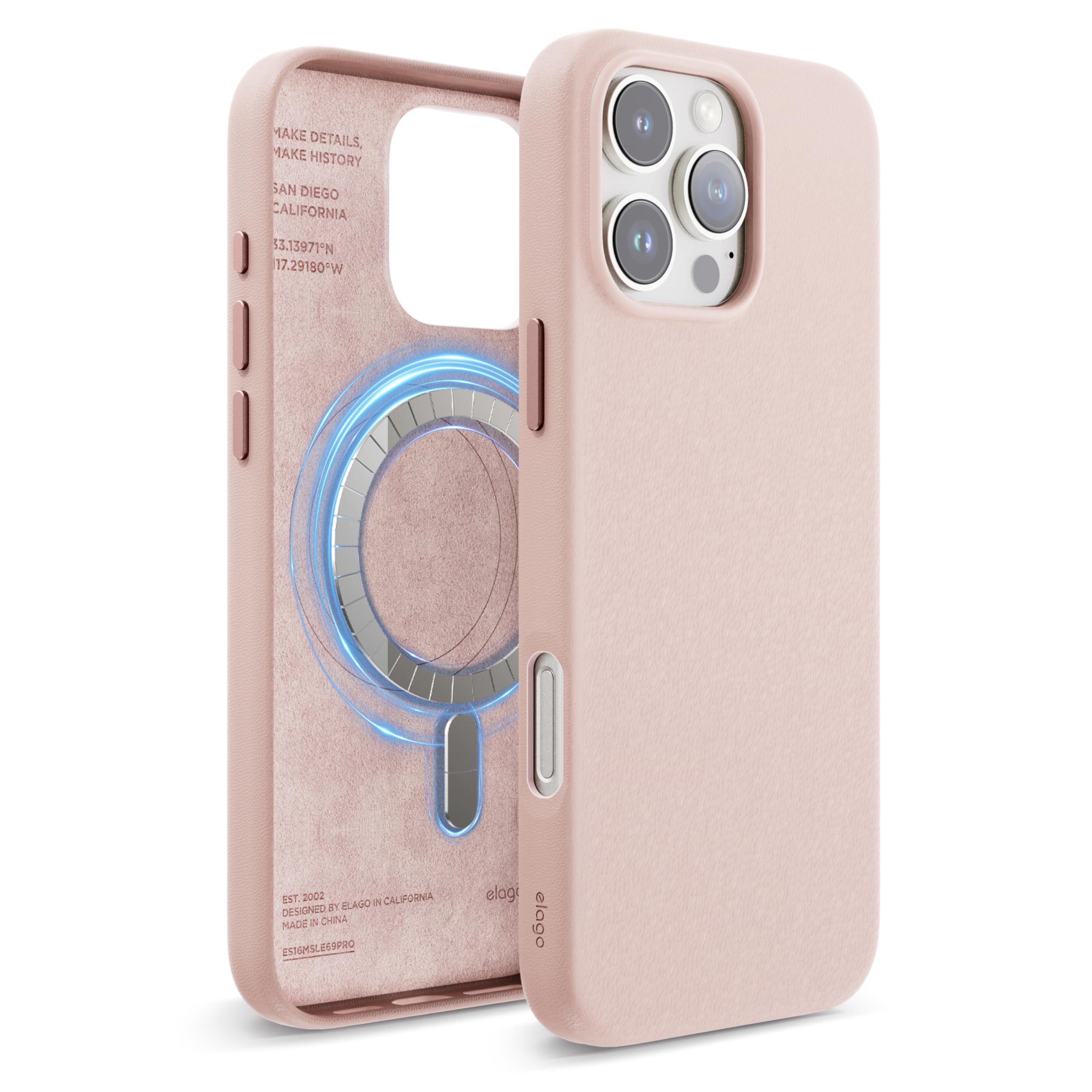 elago Magnetic Leather Case Compatible with iPhone 16 Pro Max Case, Compatible with All MagSafe Accessories, 6.9 inch - Built-in Magnets, Vegan Leather, Shockproof, Water-Resistant (Lovely Pink)