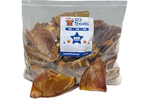 123 Treats Pig Ears for Dogs - (50 Count) 100% Natural, Long Lasting & Highly Digestible Chew Treats, Single Ingredient, Slow Baked, Great for Puppy, Large & Medium Dogs