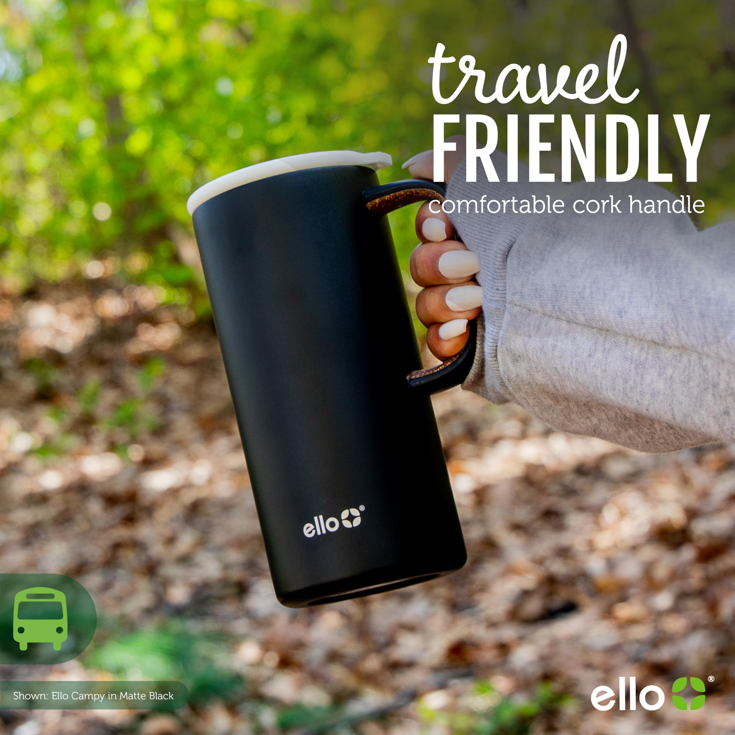 Ello Campy Vacuum Insulated Travel Mug with Leak-Proof Slider Lid and Comfy Carry Handle, Perfect for Coffee or Tea, BPA Free, Avalon Sea, 18oz