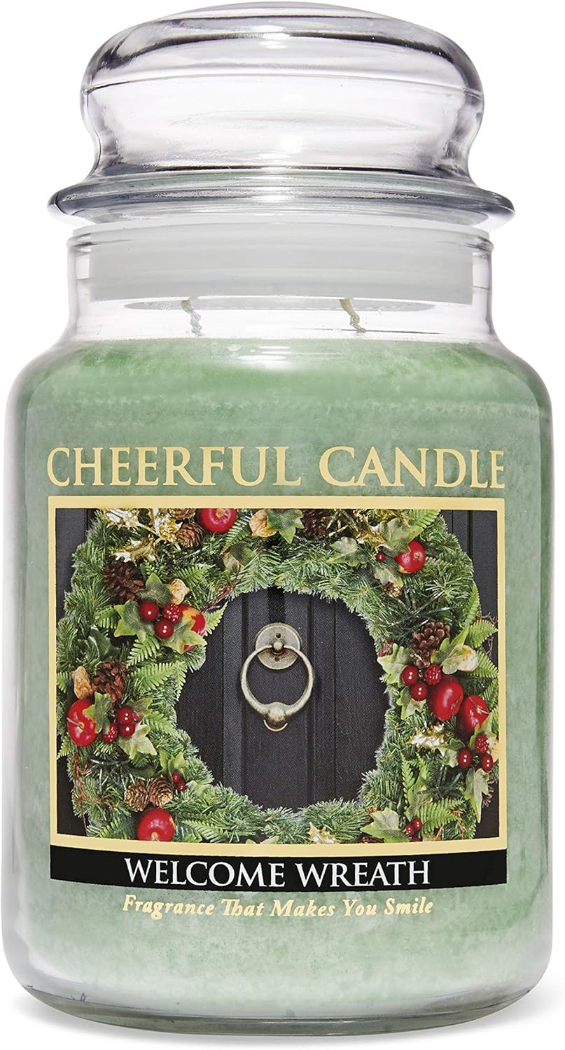 A Cheerful Giver - Welcome Wreath Scented Glass Jar Candle (24 oz) with Lid & True to Life Fragrance Made in USA: Home & Kitchen