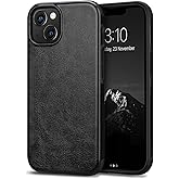 TENDLIN Compatible with iPhone 13 Case Premium Leather TPU Hybrid Case (Black)