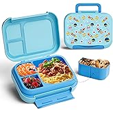 Zuhose Kids Bento Lunch Box, 5-Compartment Leakproof Container with handle Movable Snack Box BPA-Free, Dishwasher & Microwave Safe Utensils Included for Kids/Adults | School, Office & Travel | Blue