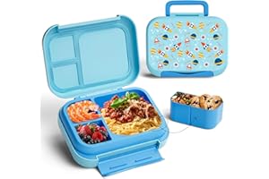ZUHOSE Kids Bento Lunch Box, 5-Compartment Leakproof Container with handle Movable Snack Box BPA-Free, Dishwasher & Microwave Safe Utensils Included for Kids/Adults | School, Office & Travel | Blue