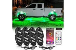 LD DARKEAGLE 8Pods Chasing RGB LED Rock Lights Kit with Bluetooth APP/RF Remote Control, Dreamcolor Underglow Lights Addressable Multicolor Neon Lights 12v Waterproof for Trucks Jeep ATV UTV Offroad Golf Cart RZR