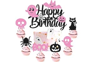 LONKISYL Halloween Birthday Cake Decoration Halloween Birthday Cake Cupcake Topper Pumpkin Haunted House Horror Bat Cat Withes Ghost Spooky Theme Birthday Party Supplies 25 Pcs