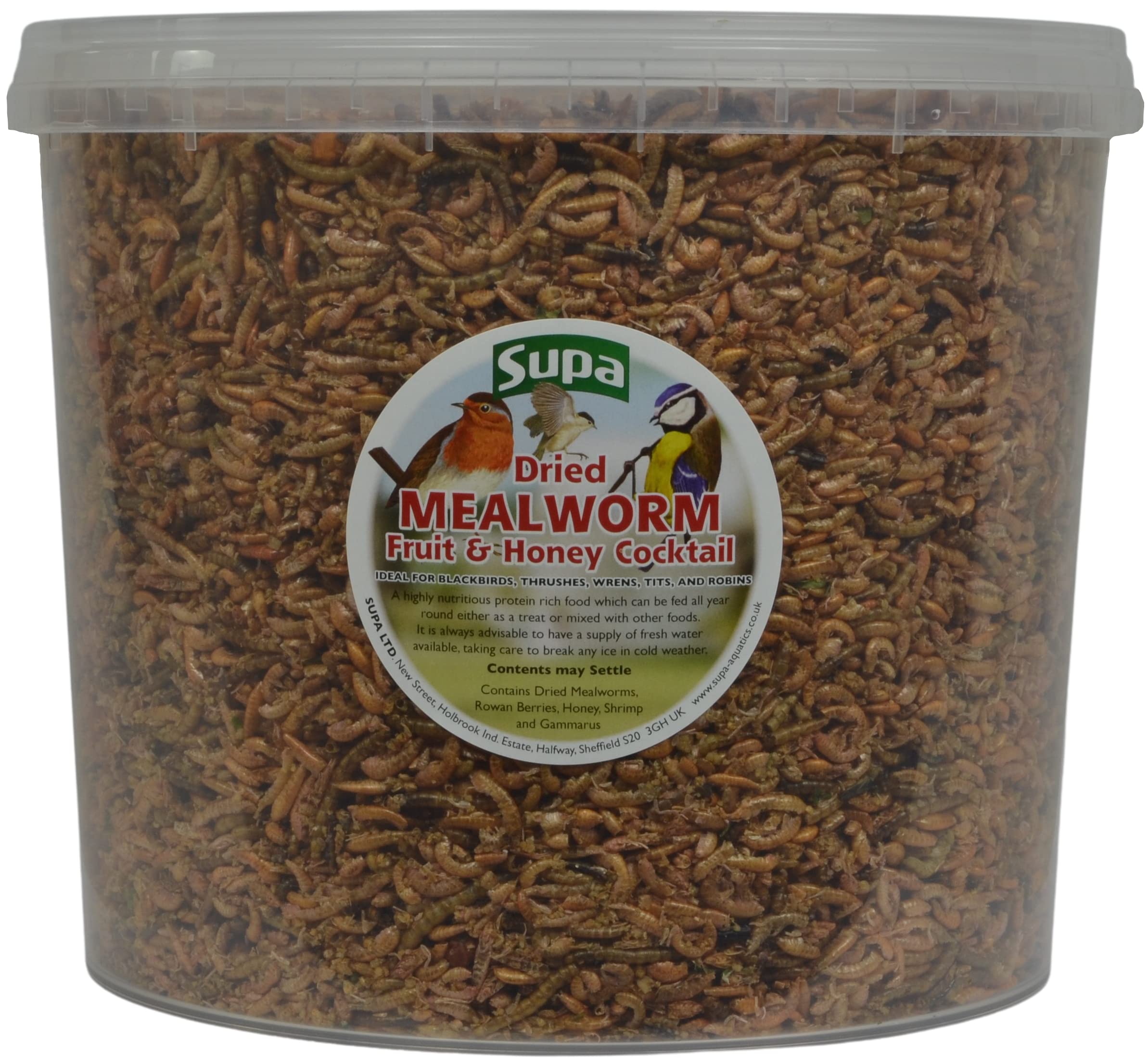 Supa Dried Mealworm, Fruit & Honey Cocktail Mix for Wild Birds 3 Litre Bucket | High Energy Protein Rich Treat For Garden Birds | Attract More Birds To Your Garden | Quality Wild Bird Food.