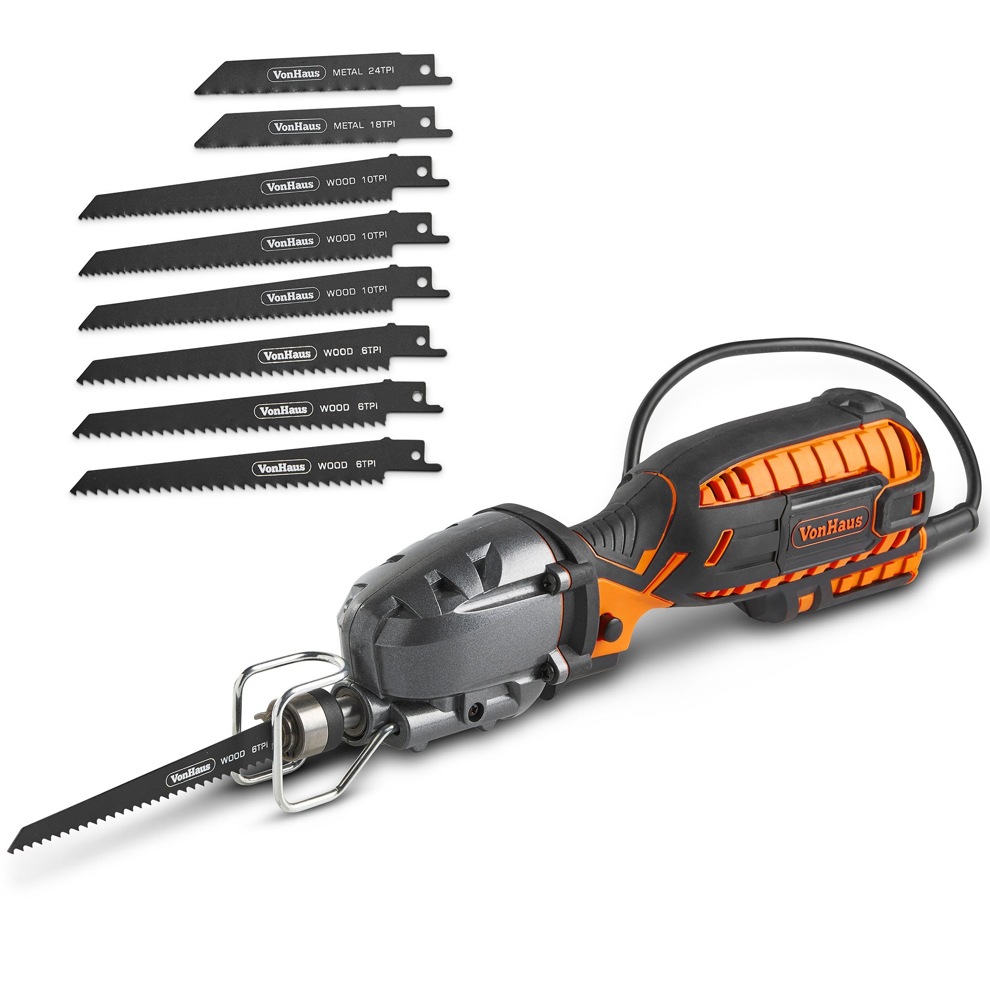 VonHaus 5amp Compact Reciprocating Saw Kit With 8 Blades Extra Long