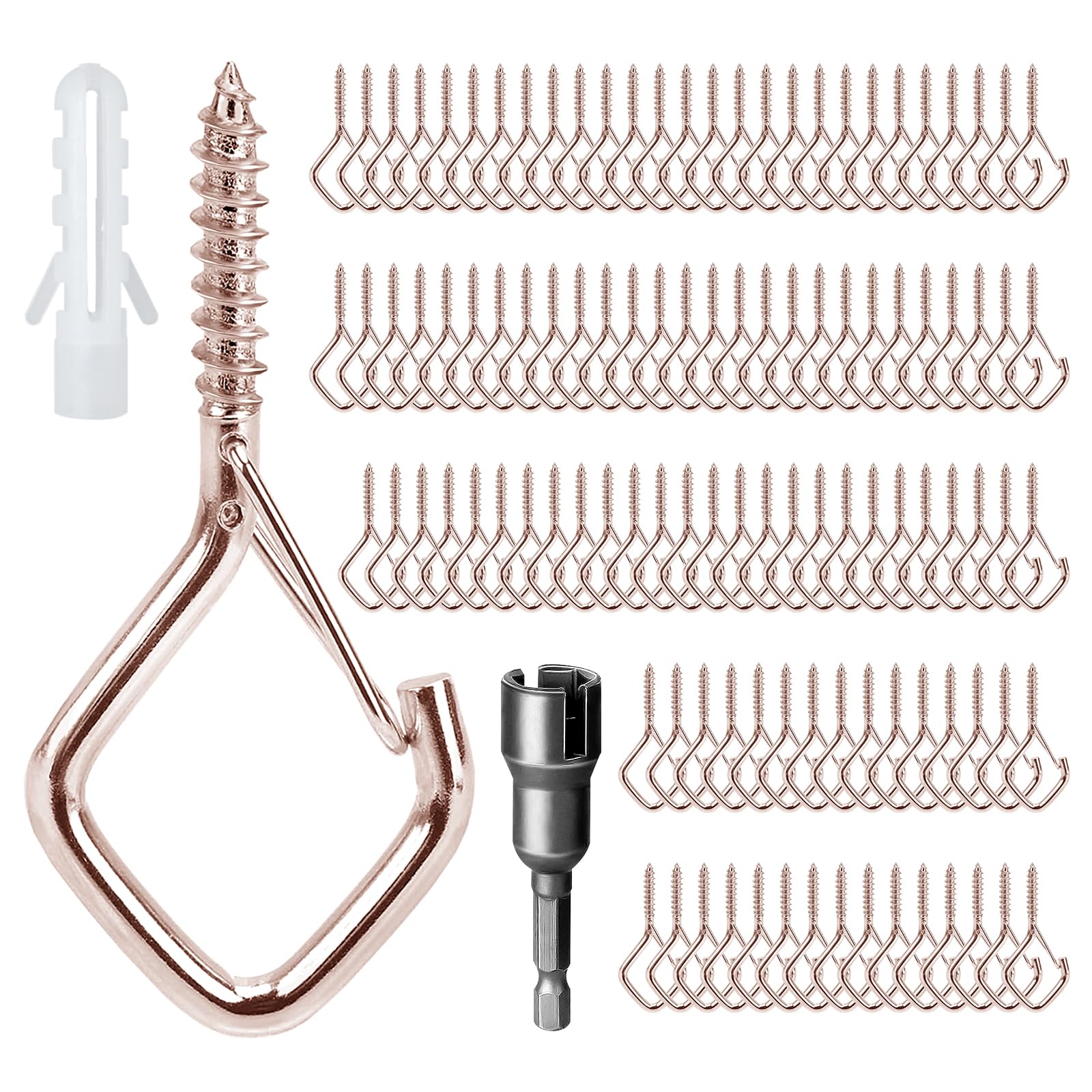 Ticway 110 PCS Q-Hanger Hooks for String Lights, Ceiling Hangers for Plants & Wind Chimes, Christmas Decorations Outdoor Hooks Rose Gold Image