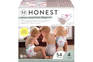 The Honest Company Clean Conscious Diapers for Sensitive Skin | Hypoallergenic, Fragrance Free | Girl Prints | Club Box, Size 4 (22-37 lbs), 54 Count (Prints May Temporarily Vary)