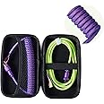 Formulamod USB C Coiled Keyboard Cable for Mechanical Keyboards - Double Sleeved Aviator Cable With Organizer Zipper Bag (Green & Purple)