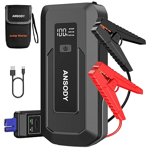 ANSODY 3000A Jump Starter Power Pack (Up to 10.0L Gas,8.0L Diesel), Car Battery Booster Jump Starter with Jump Leads, LED Flashlight, Jump Pack for 12V Vehicles Pickup SUV Motorcycle