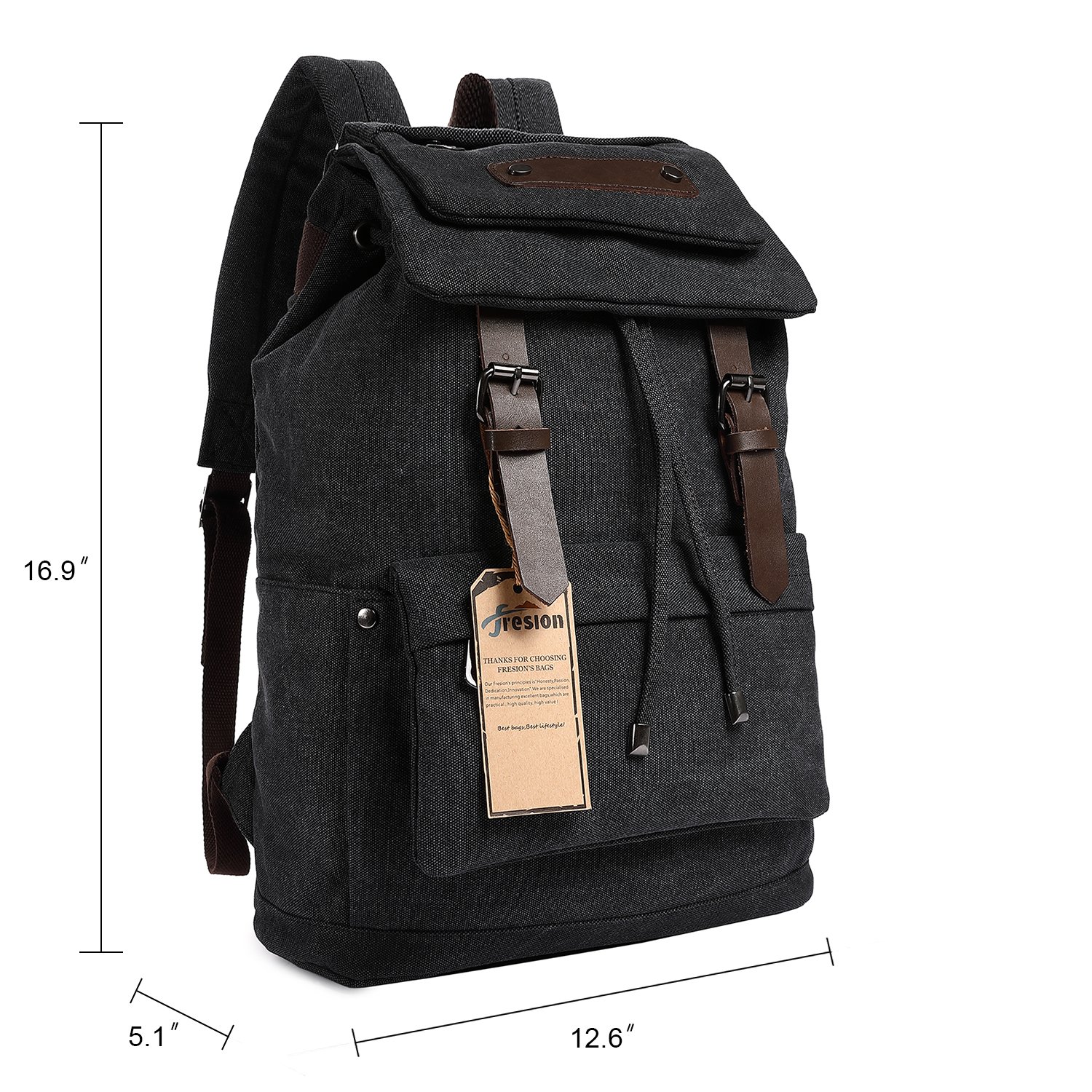 Vintage Canvas Backpack, Fresion Travel Rucksack School Bag Stylish Satchel Computer Laptop Bags fits up 14’’ for Boys and Girls, Brown