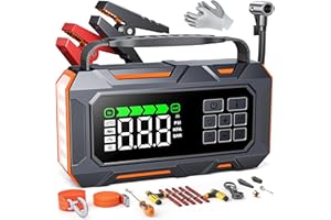 TREKURE 16-in-1 Car Jump Starter with Air Compressor 160PSI, 8000A Jump Starter Jump Box (All Gas 12L Diesel), Jumper Cables Jumper Starter Portable with Car Roadside Emergency Kit, Gloves, Lights