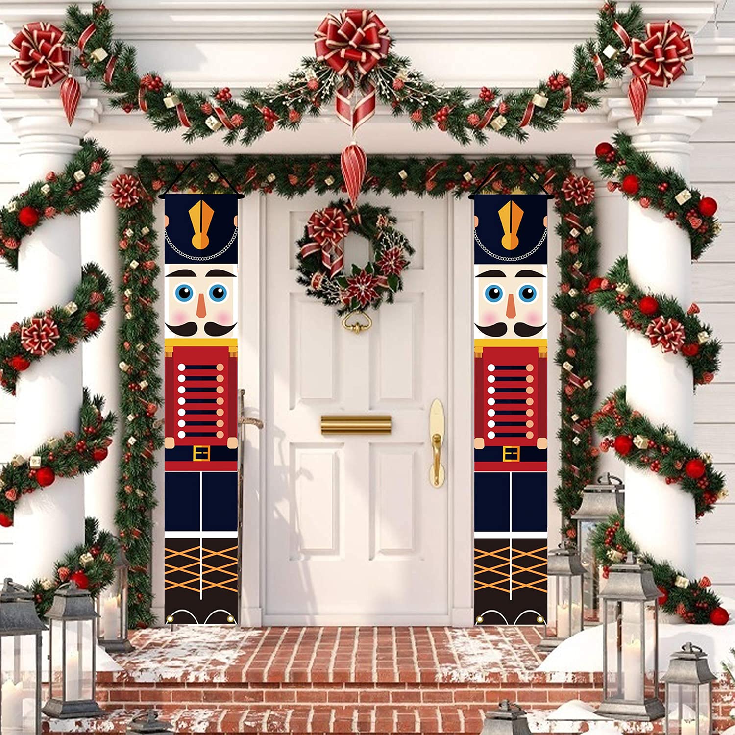 Fox·Bunny Nutcracker Christmas Decorations -Outdoor Christmas Porch hanging Decorations-Soldier Model Nutcracker Banners - for Holiday Outdoor Indoor Kids Garden Yard Party- 1 Pair