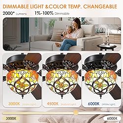 BYKISTOK 52" Tiffany Ceiling Fans with Glass Shade