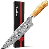 GrandMesser Damascus Chef Knife, 8 Inch Japanese Steel Kitchen Knife, 67-Layers AUS-10 Damascus Steel with Ergonomic Original Olive Wood Handle, Cooking Knives for Home Kitchen Gift Idea