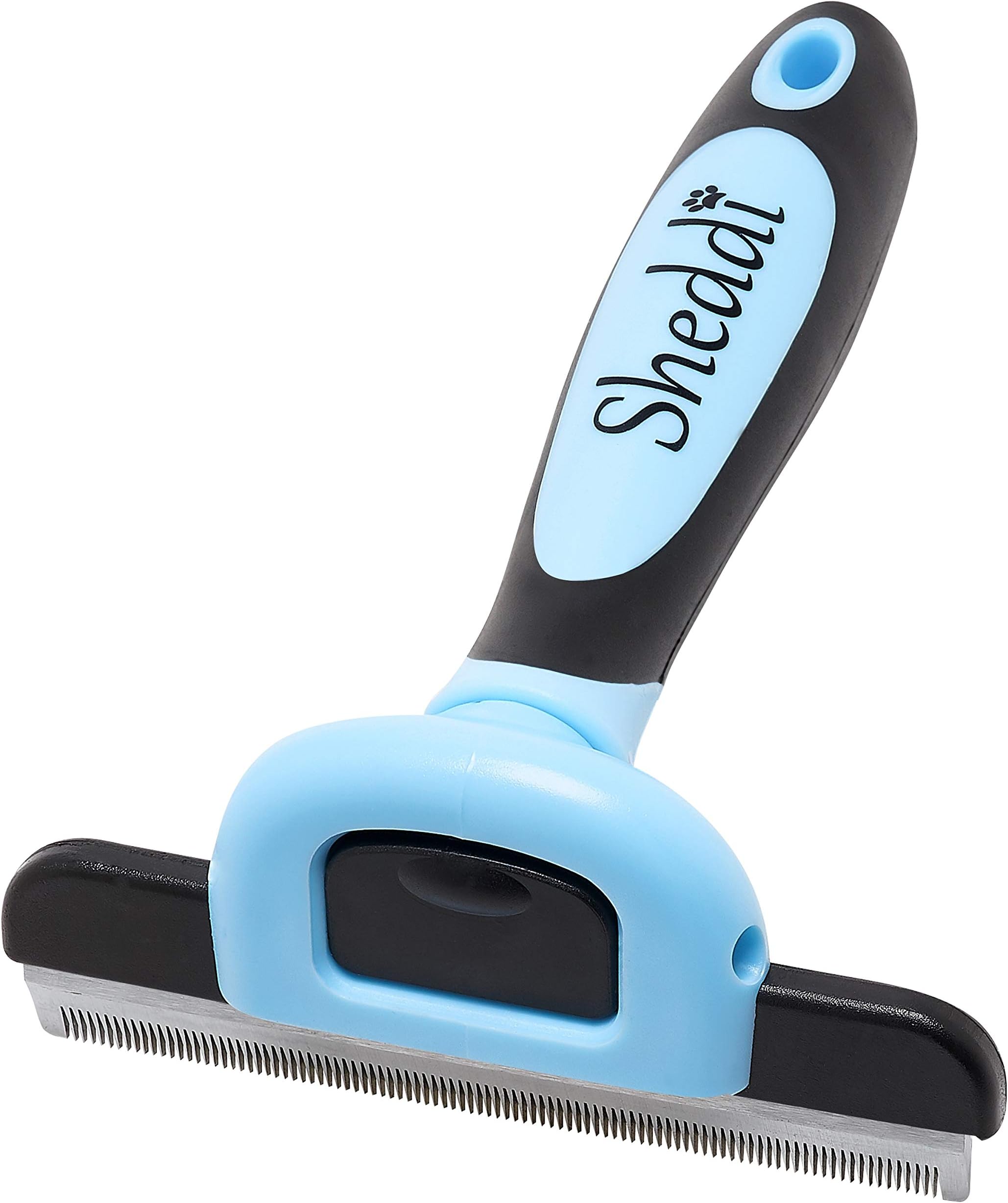 SHEDDI - DE-SHEDDING AND GROOMING all-in-one tool. This invaluable little tool helps keep your cherished animals well-groomed and looking like new! Suitable for cats, dogs and horses. Many thousands of satisfied customers. In Blue. LIFE TIME GUARANTEE, NO QUIBBLE REFUND