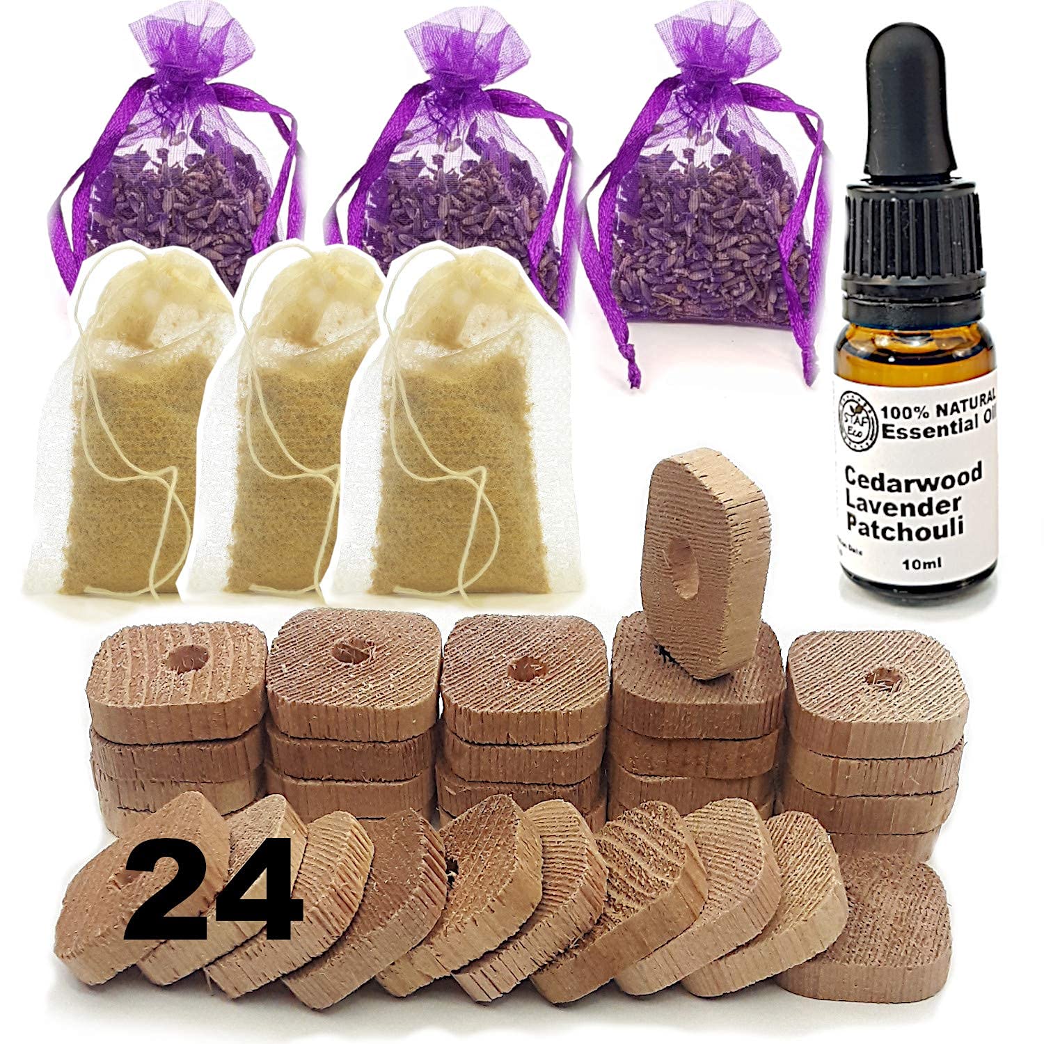 STAFECO Moth Repellent for Wardrobes Cedarwood Rings Lavender Natural Oil Alternative To Moth Balls For Clothes Storage 100% (Medium X)