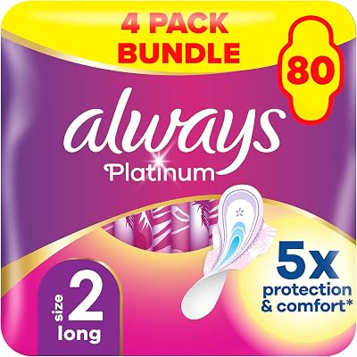 Always Platinum Sanitary Towels with Wings Size 2 Long 80 Towels Big Pack