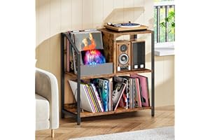 CHOEZON Large Record Player Stand, Vinyl Record Holder, Vinyl Display Rack, Rustic Turntable Display Stand, for Books, Rustic Brown and Black TCW08BF