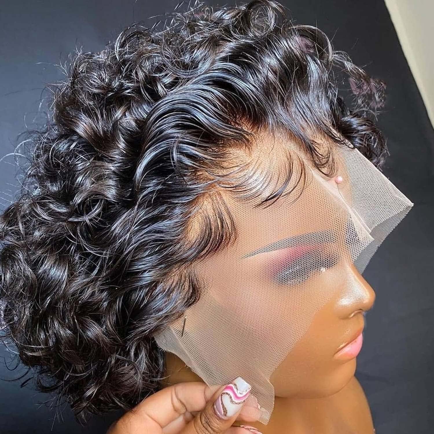PORSMEER Short Curly Human Hair Wigs for Women,13X4 Lace Front Pixie Cut Wigs Short Afro Curly Bob Wig for Black Women, Natural Black