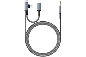 Aux to USB C and Lighting 3.3 FT, 2 in 1 USB C and Lightning to 3.5mm Stereo Jack Audio Cable with 30W PD Charging Port for i