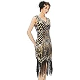 BABEYOND Women's Flapper Dresses 1920s V Neck Beaded Fringed Great Gatsby Dress