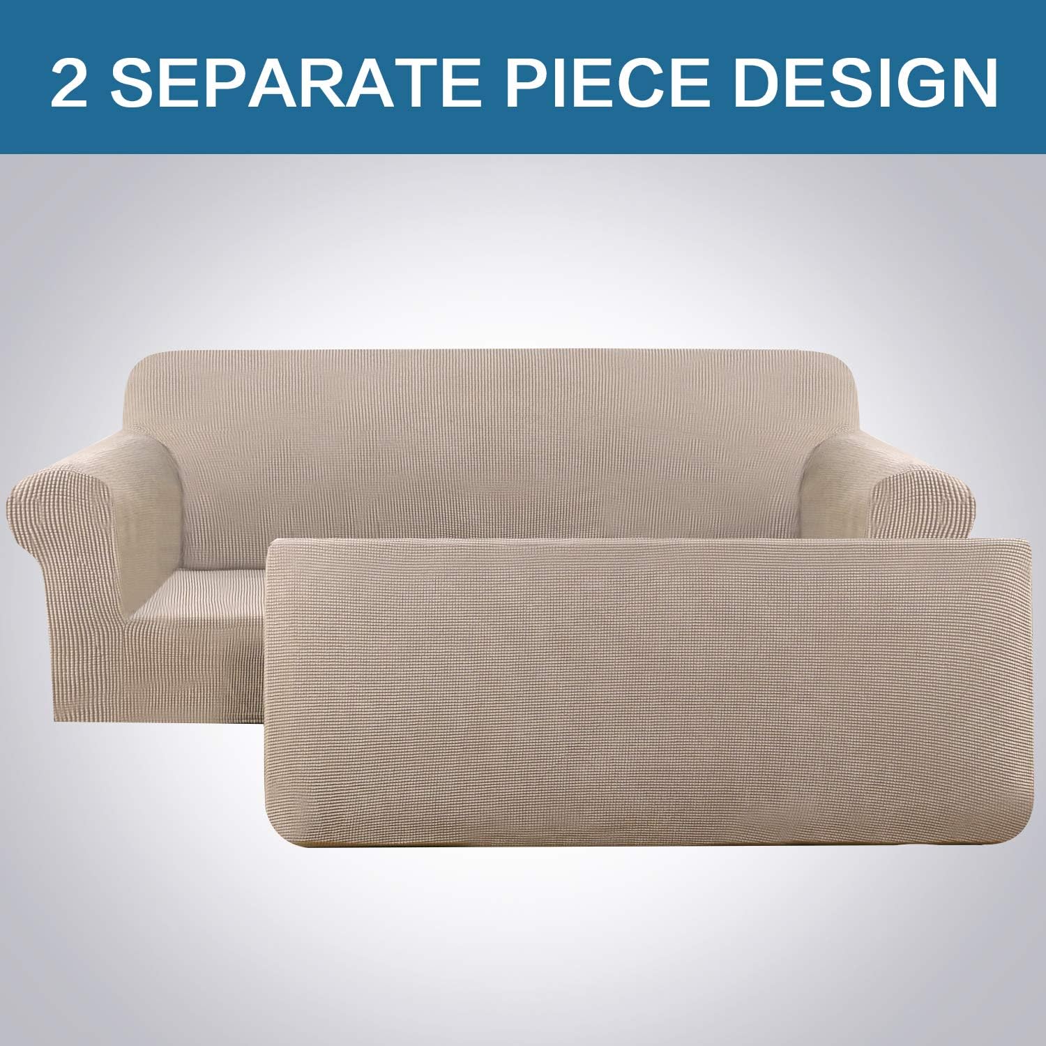 H.VERSAILTEX Stretch Sofa Covers 2 Piece for 3 Cushion Couch Covers Sofa Slipcovers Furniture Covers (Base Cover & Seat Cushion Cover) Feature Deluxe Textured Jacquard (Standard Sofa, Sand): Kitchen & Dining