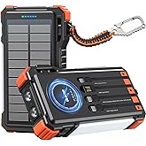 BLAVOR 45W Solar Charger Power Bank 20000mAh Wireless Portable Charger Built-in Cables, PD QC Fast Charging Battery Pack with USB-C for iPhone, Samsung, Dual Flashlight & Carabiner for Camping, Hiking