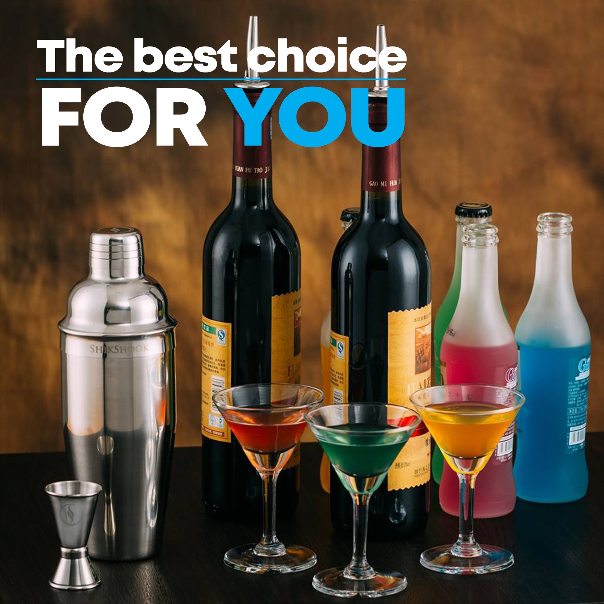 SHIKSHOOK Cocktail Shaker 25oz & Double Jigger 1oz \\ 2oz & 2 Liquor Pourers - Professional Bartender Kit in a Accessories Bag and E- Book: 150 Recipes - Martini Drink Mixer Barware Tools Supplies