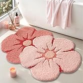 LUMI Flower Bathroom Rug, Absorbent Non Slip Bath Mat, 20"x32", Pink Flower | Funny Soft Plush Microfiber Rug, Quick Dry, Washable Cute Pink Bath Mats for Shower Floor, Sink Bathtub, Bedroom, Kids Room