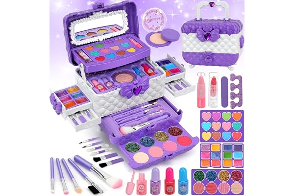Teensymic Kids Makeup Kit for Girl Gifts, 54PCS Washable Little Girls Princess Make Up Toys for 4 5 6 7 8 9 Year Old Girl Bir