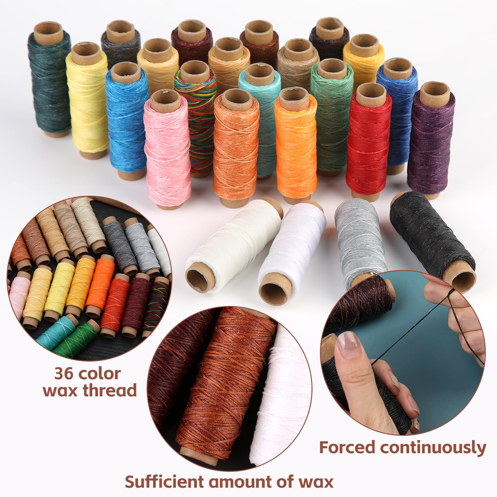 36 Colors Waxed Thread, 1188 Yards Colorful Leather Thread, 33 Yards Per Color Waxed Polyester Cord, Sewing Threads, Hand Stitching Threads for Hand Sewing