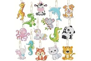 15 PCS Diamond Painting Keychains Animal Art Ornaments Double Side Key Rings DIY 5D Art Pedants for Beginners Birthday Crafti