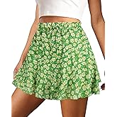 COOUFE Mini Skirts for Women 2025 Casual Boho Floral Skorts Layered Hem A-Line Tennis Chiffon Shorts