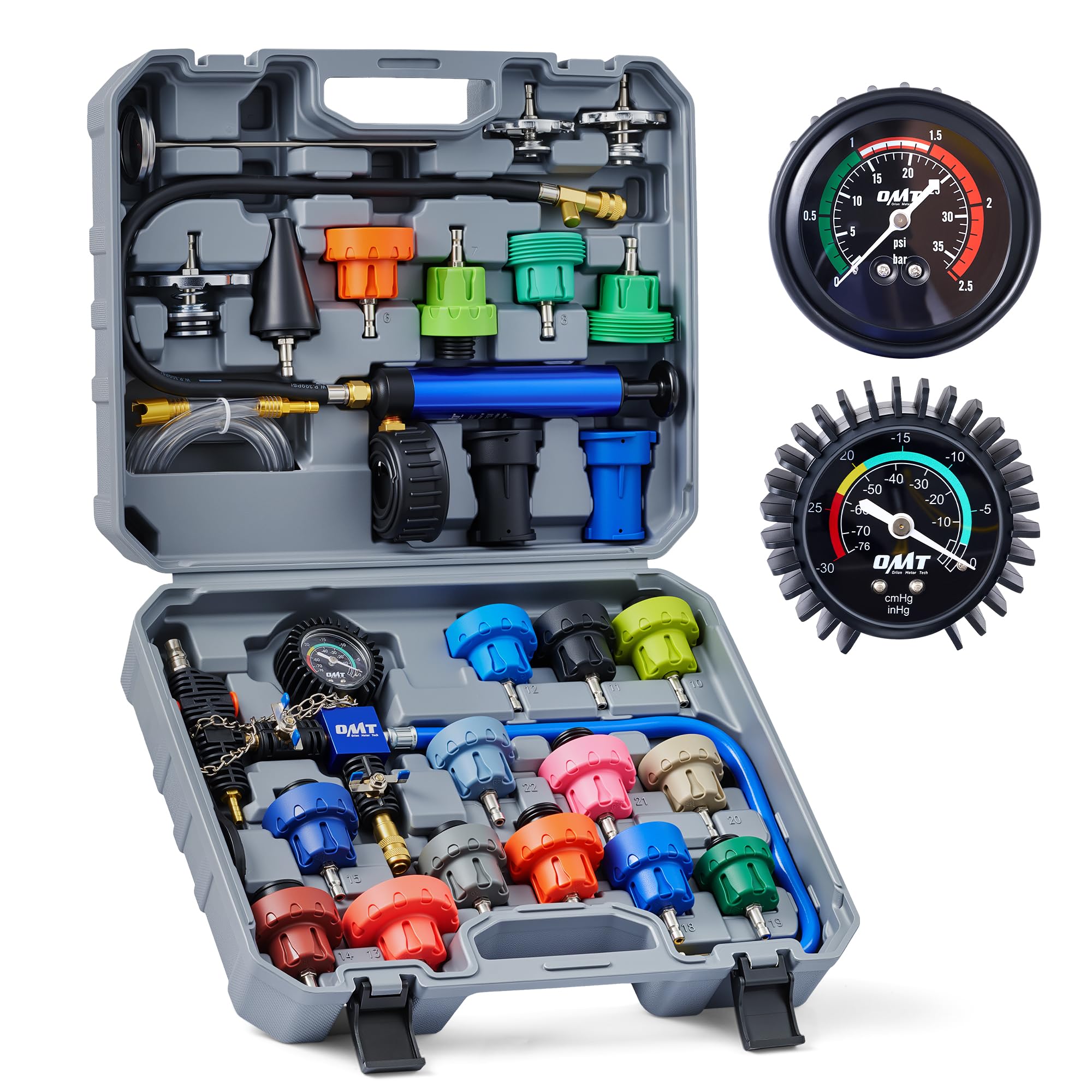 Photo 1 of Orion Motor Tech Coolant Pressure Tester Kit, 31pc Master Coolant Vacuum Refill Kit with 23 Radiator Adapters, Radiator Cooling System Pressure Tester Kit with Vacuum Pump Vacuum Purge & Refill Tool