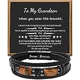𝗚𝗶𝗳𝘁𝘀 𝗳𝗼𝗿 𝗠𝗲𝗻 𝗟𝗲𝗮𝘁𝗵𝗲𝗿 𝗕𝗿𝗮𝗰𝗲𝗹𝗲𝘁 With Tigers Eye, Anniversary Valentines Fathers Day Christmas Birthday Gifts for Son Husband Grandson Boyfriend Brother Dad Love You Forever Bracelets for Men