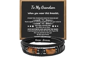 JOYCUFF 𝗚𝗶𝗳𝘁𝘀 𝗳𝗼𝗿 𝗠𝗲𝗻 𝗟𝗲𝗮𝘁𝗵𝗲𝗿 𝗕𝗿𝗮𝗰𝗲𝗹𝗲𝘁 With Tigers Eye, Anniversary Christmas Father's Day Birthday Gifts for Son Husband Grandson Boyfriend Brother Dad Love You Forever Bracelets for Men